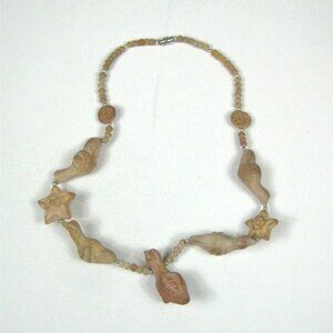 Vintage Clay Bird Fetish Beaded Necklace 19 Strand Jewelry Handmade Earthy